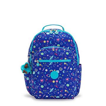 Kipling Seoul Large Printed 15" Backpack Laptop Veske Marineblå | NO 1551UZ